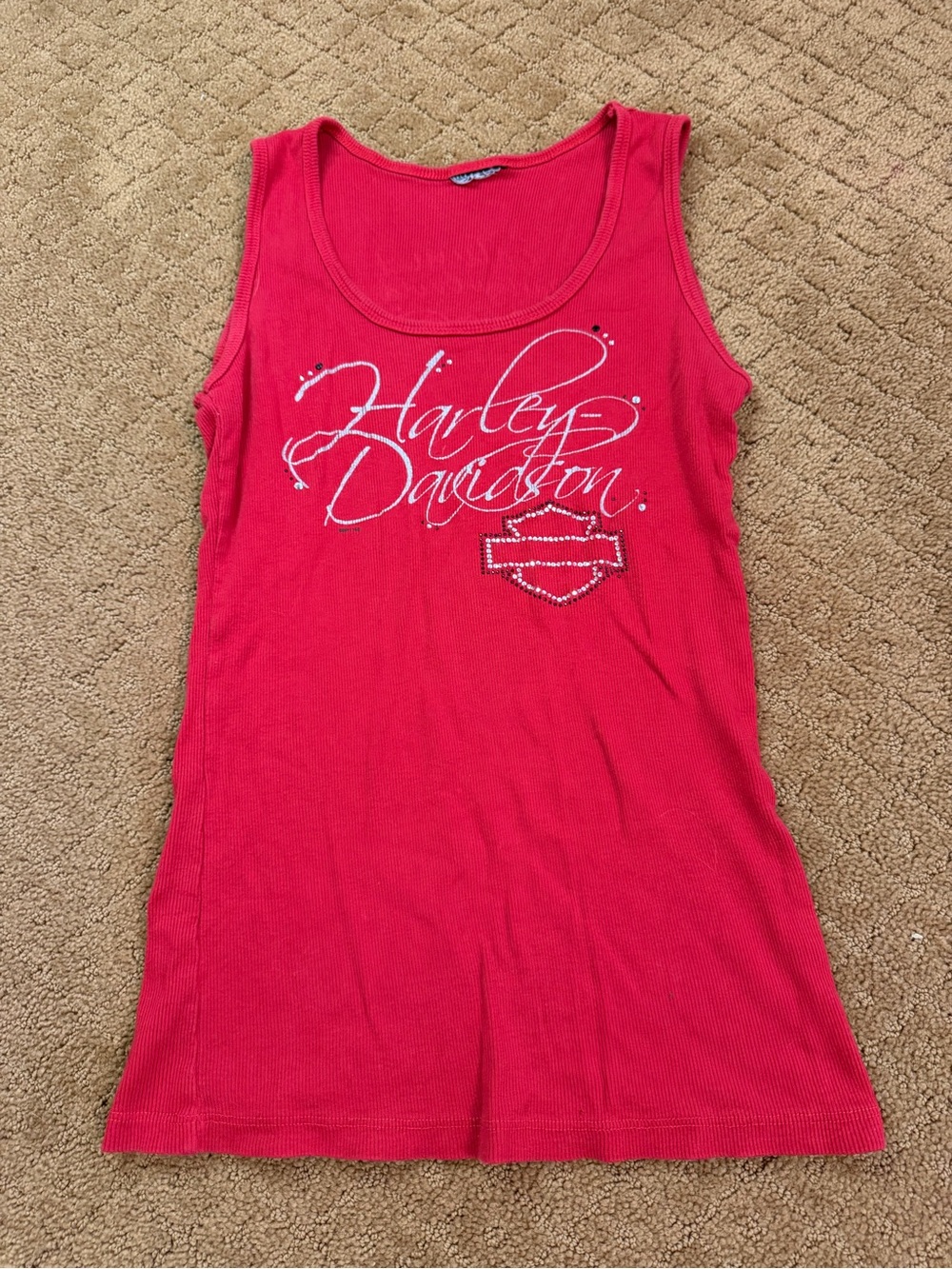 Harley Davidson Red Ribbed Embellished Tank Women’s Size Large